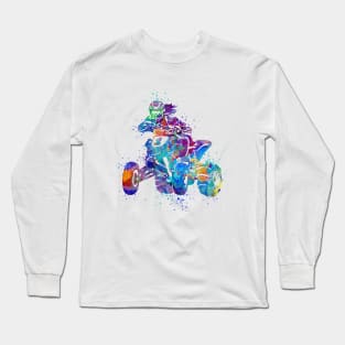 Four Wheeler ATV Riding Girl Watercolor Silhouette Long Sleeve T-Shirt